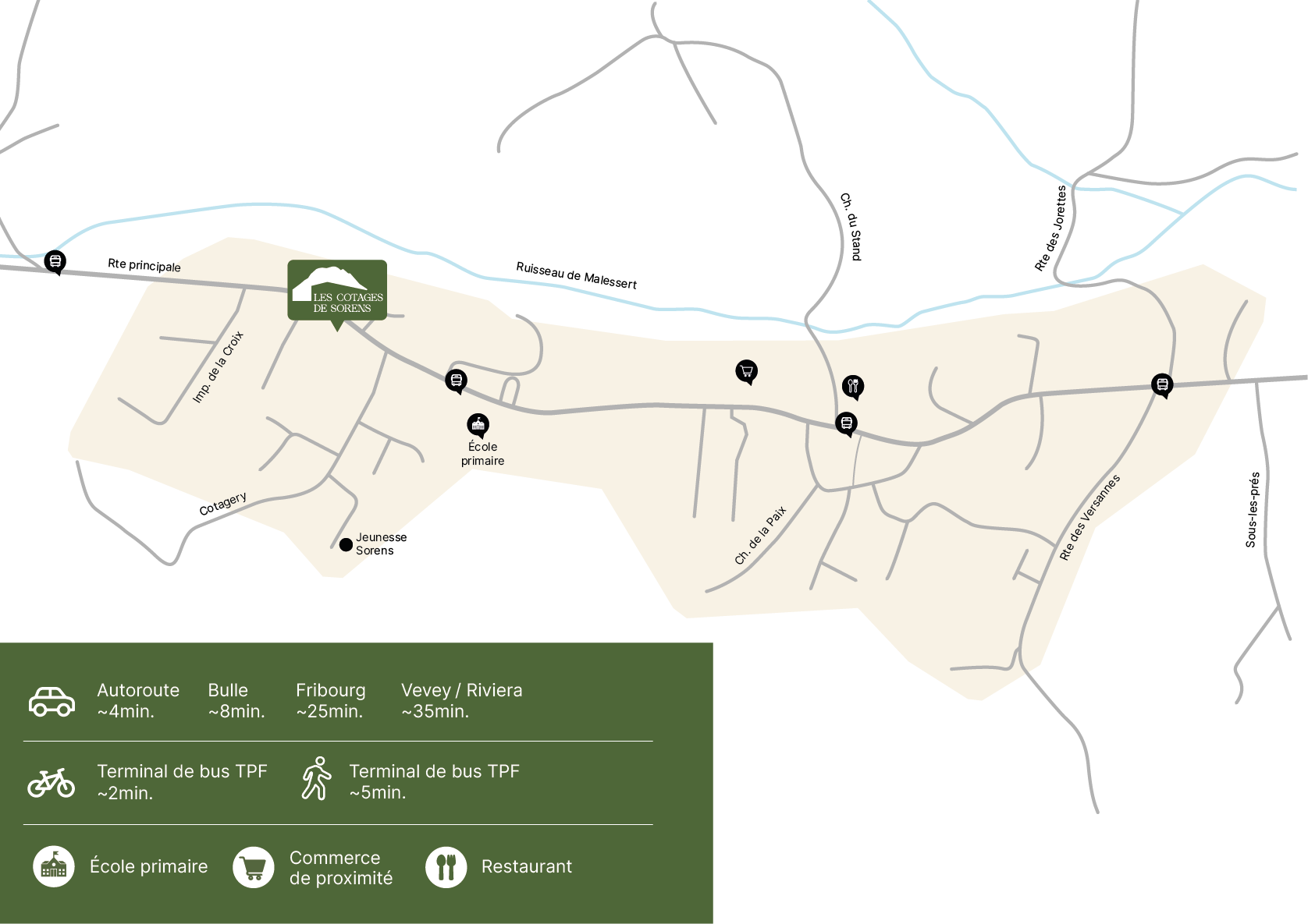 Map Situation les Cotages de Sorens